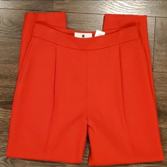 ❤️ NWT! LISA PERRY RED HIGH RISE PLEATED SLIM TAPER PANTS - VIRGIN WOOL 2 (26)